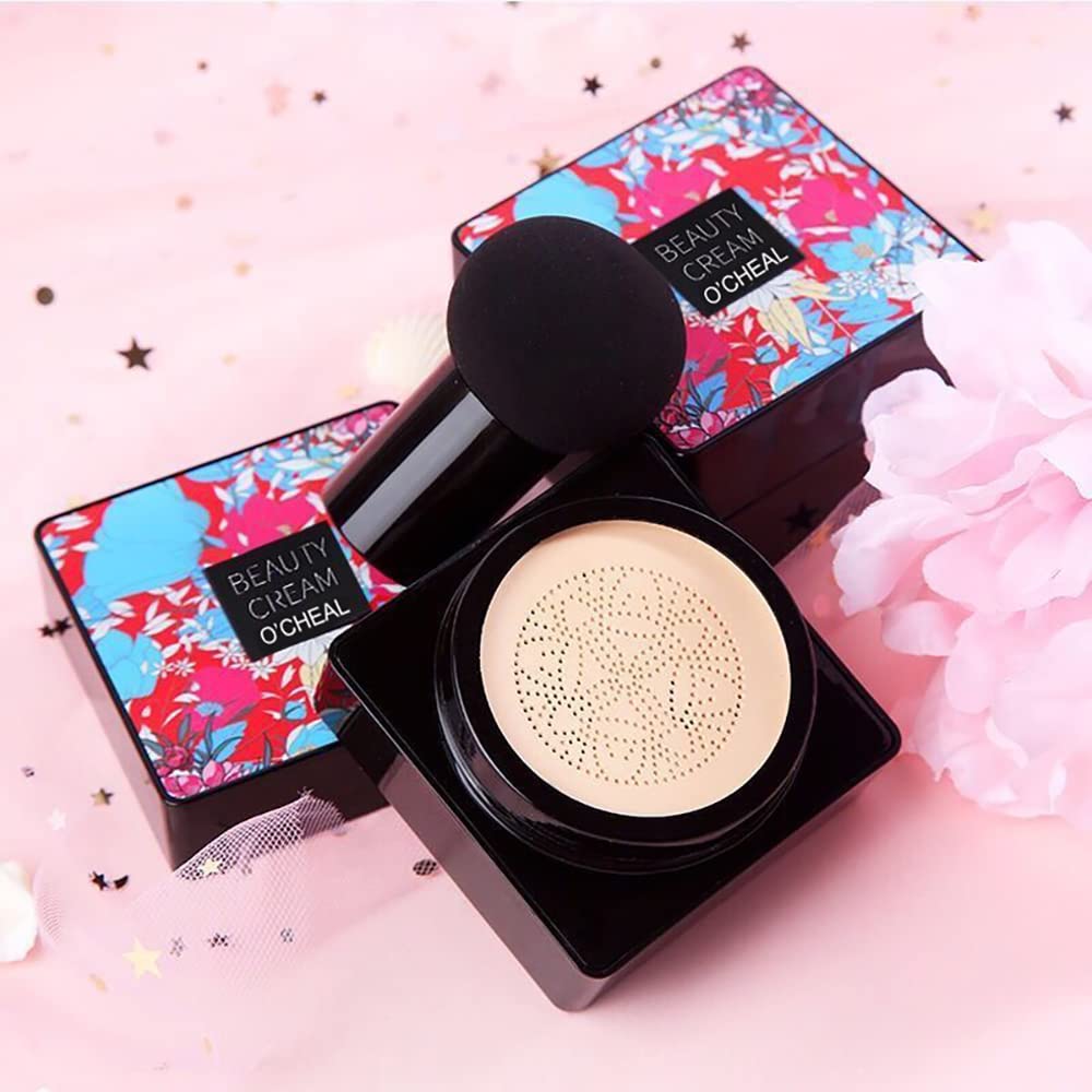OCHEAL Mushroom Head Air Cushion BB Cream Foundation Cream for Face Makeup Concealer Cushion for Face Comestics Make Up Cushion Compact Ivory