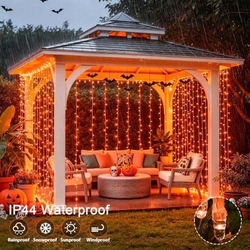 JMEXSUSS Orange Curtain Lights for Halloween, USB Plug in, 200 LED - Image 6