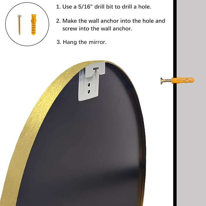 Sunniry Gold Round Mirror 30 inch, Large Circle Mirror, Round Wall Mirror - Image 7
