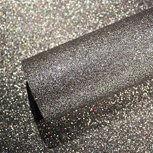 VEELIKE 15.7''x118'' Charcoal Holographic Glitter Wallpaper Stick and Peel by VEELIKE