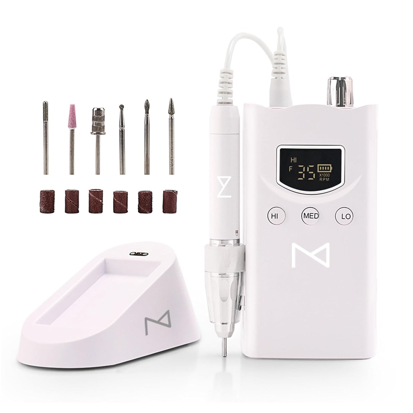 M GEM Brushless Nail Drill 35K RPM | Professional Cordless Efile Machine | Rechargeable Electric Nail File with Bits | Portable Quiet Low Vibration Tool for Acrylic, Gel, Natural Nails (White)