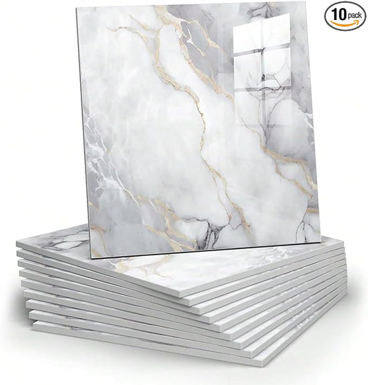 Chejiaye 10pcs Marble Peel and Stick Backsplash Waterproof Washroom Wall Panels by Chejiaye