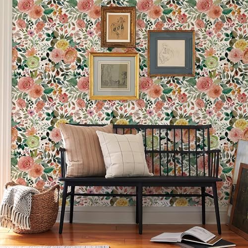 Simon&Siff Pink Colorful Floral Peel and Stick Wallpaper, 17.3"x120" - Image 2