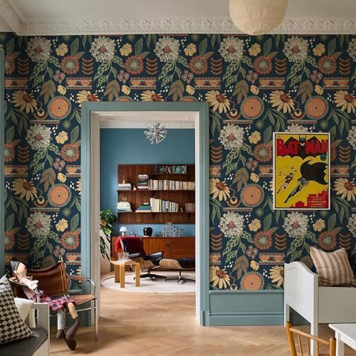 Simon&Siff Boho Sun Floral Retro Peel and Stick Wallpaper 17.3" x 800" - Image 2
