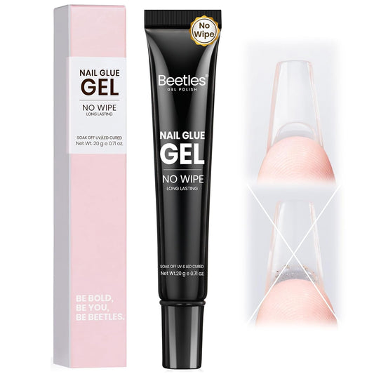 Beetles 20g Solid Nail Glue Gel - No Wipe, Hands-Free Soft Nail Tips Glue for Fake Acrylic Nails, Press On Nails, Nail Extensions, 3D Nail Art, Soak Off Nail Lamp Long-Lasting, Beginner-Friendly
