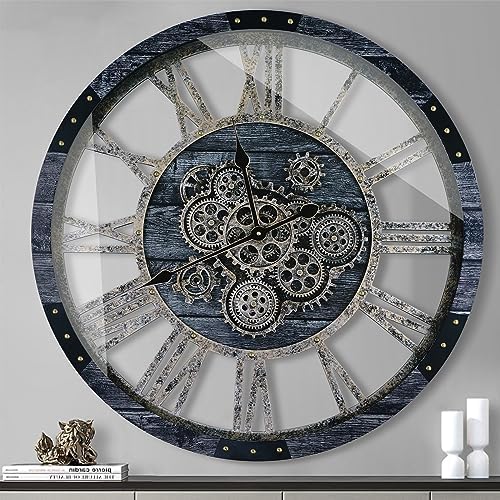24 Inch Industrial Steampunk Wall Clock, Oversized Solid Wood Frame, Battery by TOPPTIK