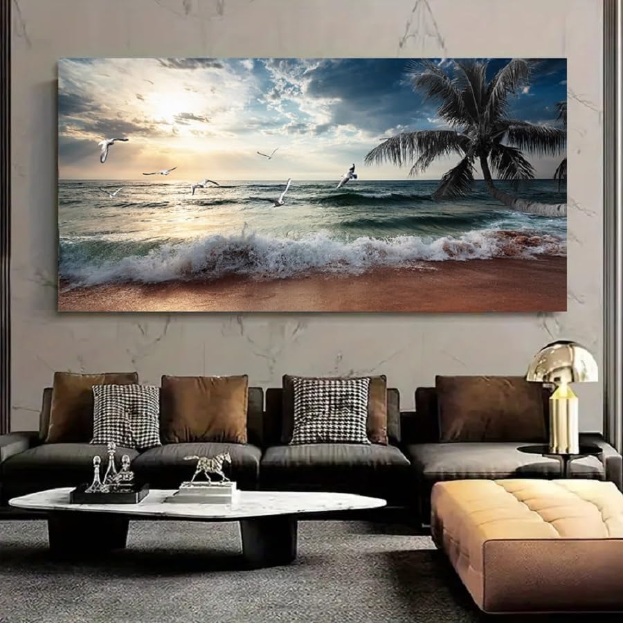 Yxbhhym Large Beach Ocean Canvas Wall Art Coast Sunset Sea Paintings Poster - Image 3