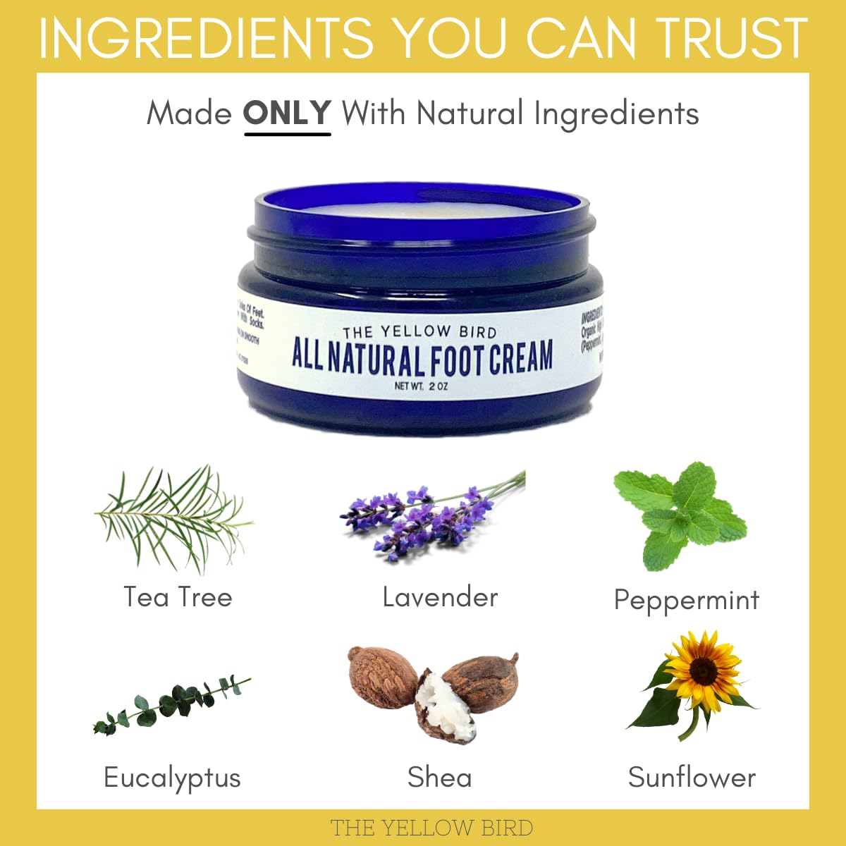 Yellow Bird Foot Cream - 2 Pack (Travel Size) Natural Dry Feet Repair Balm for Cracked Heels & Calloused Toes. Extra Moisturizing Salve with Tea Tree & Peppermint Oil