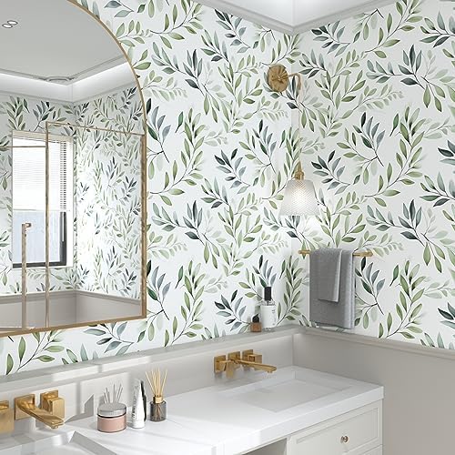 Danodoi Sage Green Vintage Leaf Peel and Stick Wallpaper 17.5" x 393" - Image 6