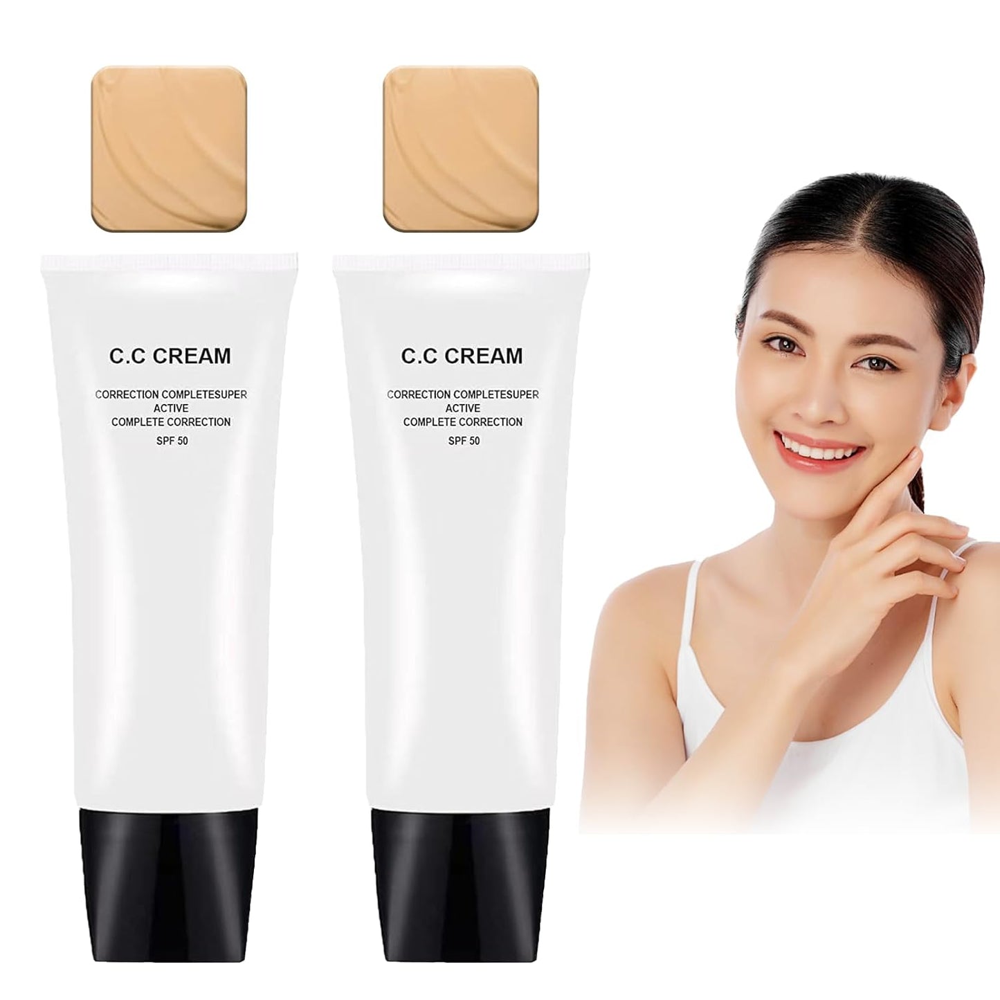NOISSUE Cc Cream Skin Tone Adjusting CC Cream SPF 50, Face Sunscreen and Foundation, Colour Correcting Self Adjusting Soft Moisturizing Skin Tone Gel Invisible Pore Light Oil-Free (2pcs-Ivory)