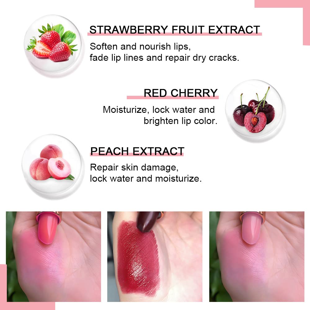 evpct 3Pcs Magic Color Changing Lipstick Long Lasting Waterproof 24 Hours Original for Women, Peach Strawberry Black Red Cherry Pink PH Mood Permanent Color Changing Lipstick Lip Balm, labial magico