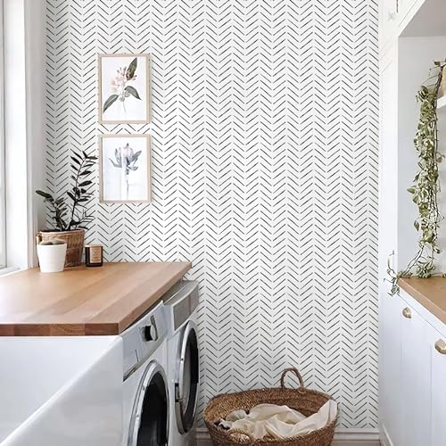 Rugreat Black Herringbone Peel and Stick Wallpaper Modern 276inL17.3inW - Image 7