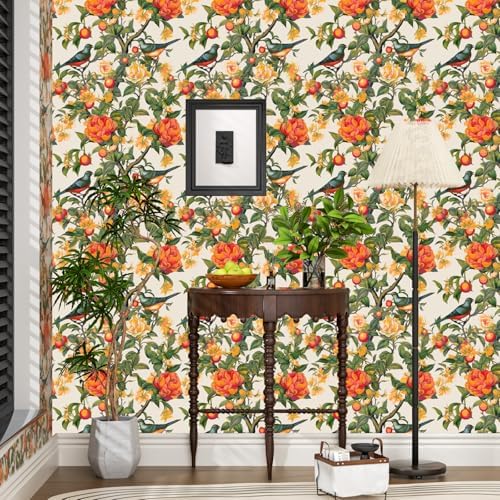 Danodoi Orange Vintage Bird and Stick Wallpaper 17.5" x 393" - Image 5