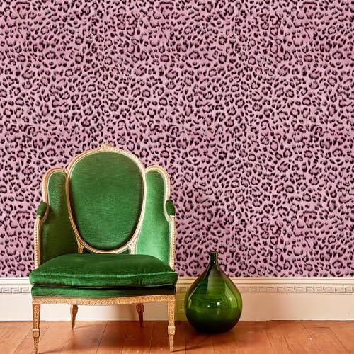 Simon&Siff Leopard Print Peel and Stick Wallpaper 17.3"x400" Black/Pink - Image 2