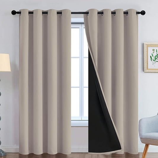 Yakamok 100% Blackout Curtains 96 Inches Long, 2 Thick Layers Heat and Full by Yakamok