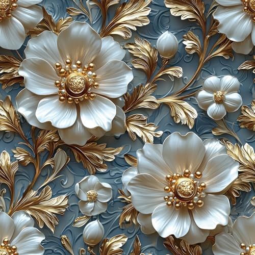 Livelynine Blue White Gold Wallpaper Peel and Stick Faux 3D Wallpaper Panels by Livelynine