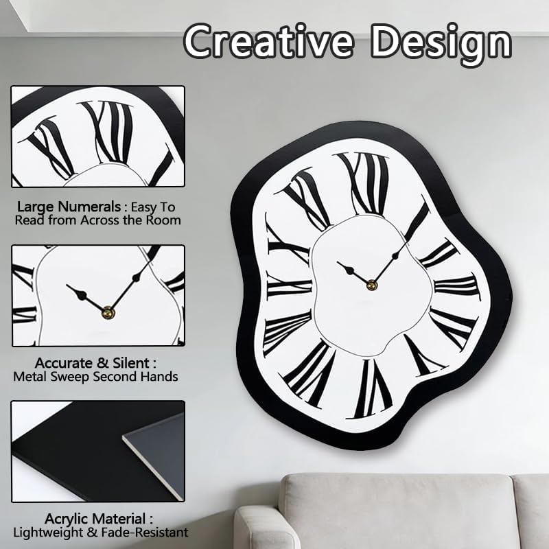 Retro Melting Wall Clock, Creative Irregular Roman Numeral Clock, Silent - Image 6