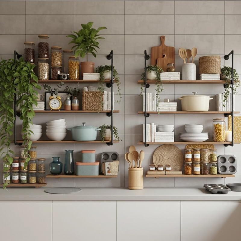4-Tier Industrial Pipe Shelving Bracket System, DIY Rustic Farmhouse Style - Image 5