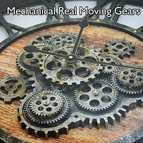 24" Large Wall Clock with Moving Gears, Oversize Vintage Industrial Rustic - Image 5