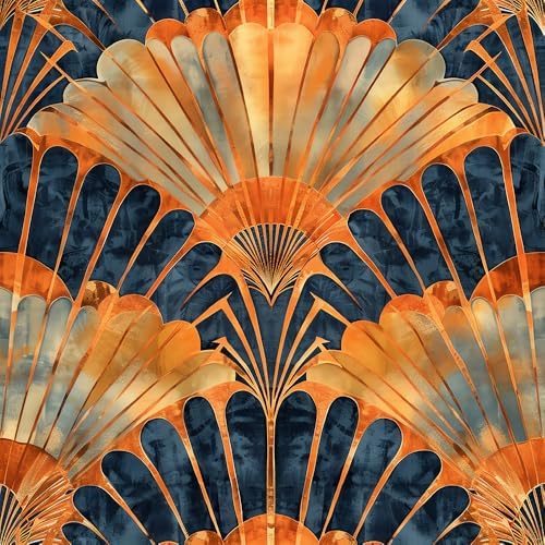 18"x236" Brown Orange Fan-Shaped Geometric Art Boho Peel and Stick Self by VistaPalette