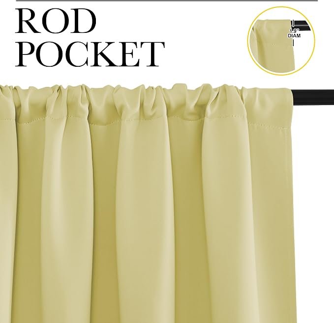 NICETOWN Kitchen Curtains, Short Blackout Drapes, Paler Yellow, Thermal - Image 2