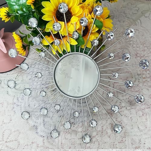 Uaussi 3 Pack Crystal Sunburst Wall Mirror Décor Rhinestone Mirrors Decorative - Image 6