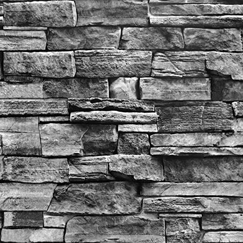 Jeweluck Grey Brick Wallpaper Stone Peel and Stick Wallpaper 17.7”×393.7” by Jeweluck