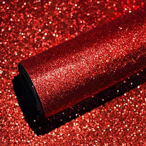 VEELIKE 15.7''x354'' Red Glitter Wallpaper Peel and Stick Sparkle Glitter Red by VEELIKE