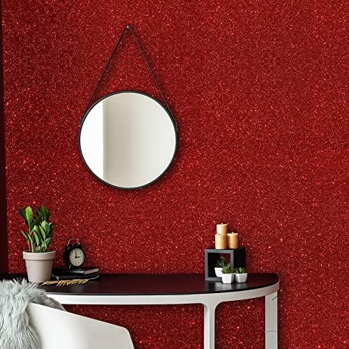 VEELIKE 15.7''x354'' Red Glitter Wallpaper Peel and Stick Sparkle Glitter Red - Image 6