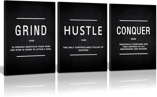 KAWAHONE Success Quotes Wall Art, Grind Hustle Conquer Motivation Wall Poster by KAWAHONE