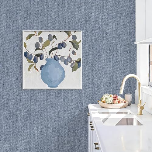 Grasscloth Peel and Stick Wallpaper Blue Contact Paper 16in x 118in - Image 3