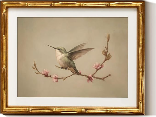 InSimSea Gold Bamboo Framed Canvas Wall Art, Vintage Spring Bird Paintings by InSimSeaArt