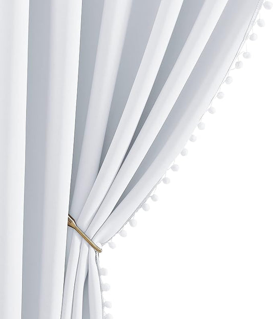 NICETOWN Pom Poms Trimming Blackout Curtains, Farmhouse Blackout Window by NICETOWN