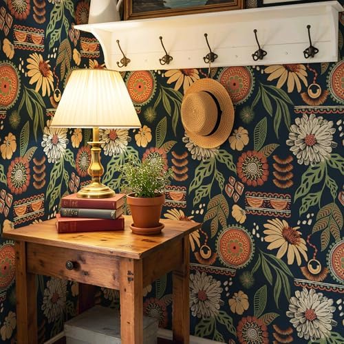 Simon&Siff Boho Sun Floral Retro Peel and Stick Wallpaper 17.3" x 1200" - Image 4