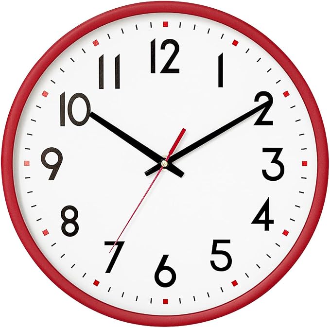 HZDHCLH Wall Clock Red, Silent Wall Clocks Battery Operated 12 Inch Modern Non by HZDHCLH