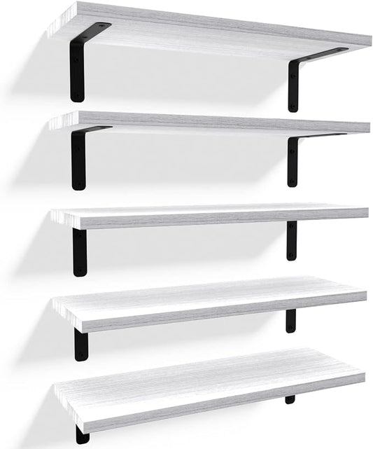 RICHER HOUSE Floating Wall Shelves, Rustic Wood Bathroom Shelves Set of 5 by RicherHouse