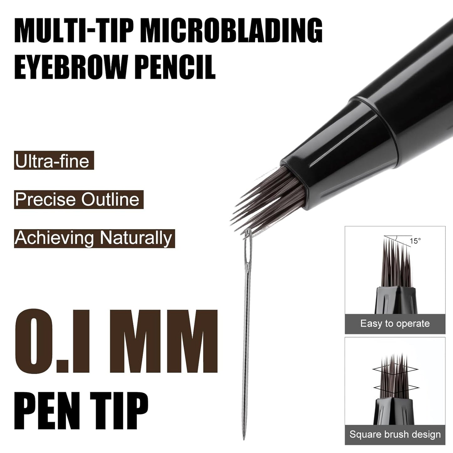 Microblading Eyebrow Pen - Waterproof Liquid Eyebrow Pencil with Angled Eyebrow Brush, Shapes & Fills Hair-Like Looking Brows, Lasts All-Day,Eye brow Pencil for Women and Girls Makeup,Brown