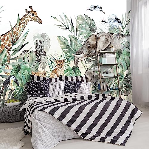 -Tropical Rainforest Plants Animals Tigers Fabric Wallpaper Jungle Plants by YIHWM-PurchaseNow