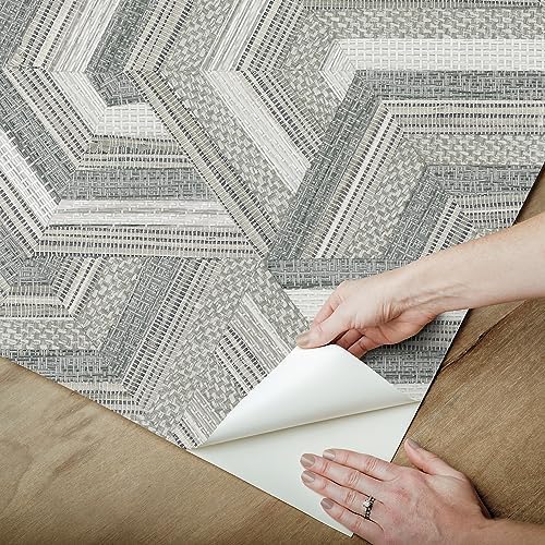 RoomMates Geo Puzzle Faux Grasscloth Peel and Stick Wallpaper - Image 3