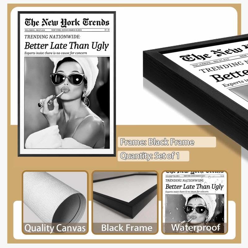 Framed Better Late Than Ugly Wall Decor Newspaper Audrey Hepburn Wall Art - Image 3