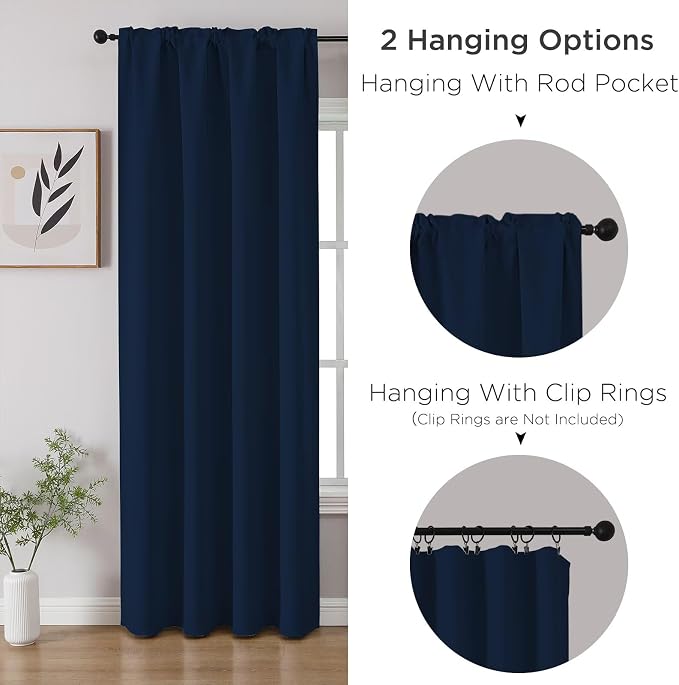 CUCRAF Navy Blue Blackout Curtains 84 inch Length 2 Panels Set, Rod Pocket Room - Image 3
