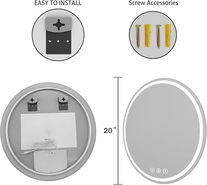 LED Bathroom Mirror 20 Inch Round Bathroom Mirror - Image 4