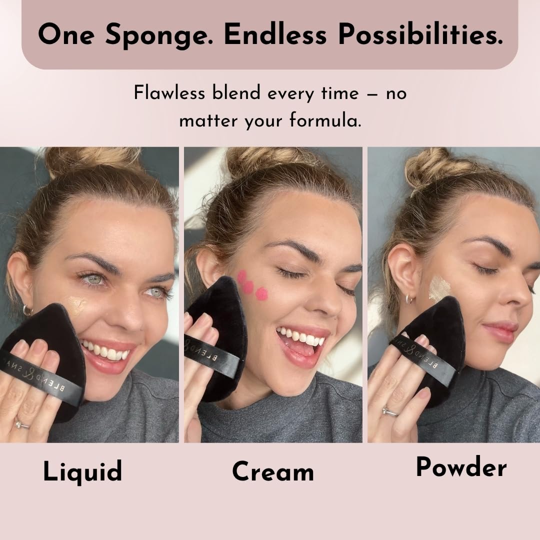 BLEND & SNAP Large Velour Triangle Makeup Puff for Smooth & Flawless Coverage – Blotting Sponge for Foundation & Concealer / Powder Press Pad – Precision Tip for Easy Application – Makeup Artist