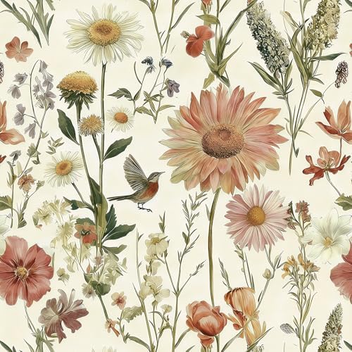 Livebor Vintage Floral and Bird Wallpaper Peel and Stick 16.9” x 118.1” by LiveborDirectWallpaper