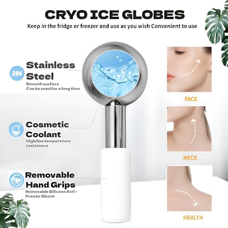 Ice Globes for Face & Eyes, Unbreakable Stainless Steel Cryo Massagers for Skincare Routines, Multifunctional Cold Roller Cooling Globes for Puffiness, Sagging Skin, Fine Lines, and Facial Relaxation