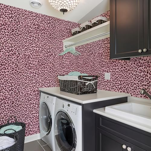 Simon&Siff Leopard Print Peel and Stick Wallpaper 17.3"x400" Black/Pink - Image 6