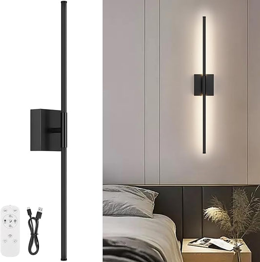 Battery Operated Wall Sconce, 3000K-6000K Dimmable Black Wall Lights by JZEKVN