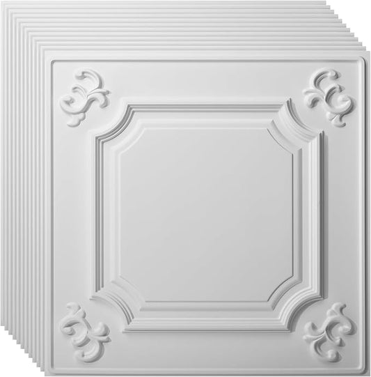 Art3d Drop Ceiling Tiles 24x24, Wainscoting Panels Glue Up 2x2, Cloud-White by Art3d