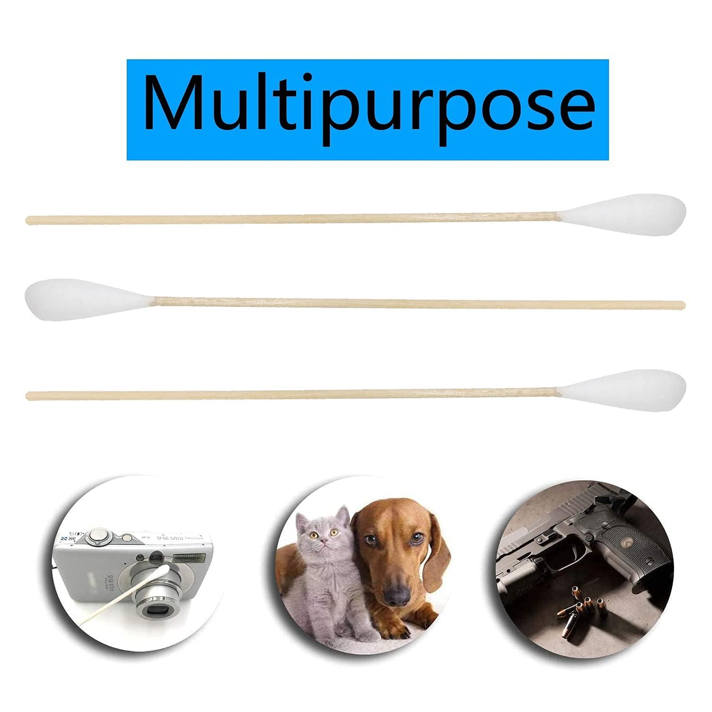 6 Inch Long Cotton Swabs (Large Size) 100pcs for Pets, Gun Cleaning or Makeup