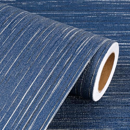 Livelynine 15.8x197 Navy Peel and Stick Wallpaper Textured Dark Blue Grasscloth by Livelynine